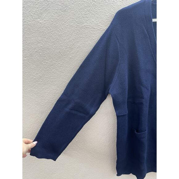 WinterSilks Womens Sweater Cardigan Size XXL Blue Knit Button Up Silk Cotton NWT - Picture 2 of 10